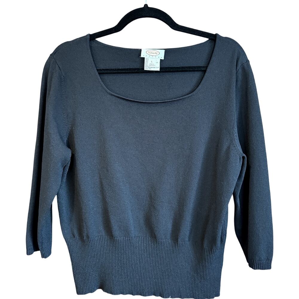 TALBOTS Petite Black Three Quarter Sleeve Lightweight Sweater | EUC